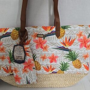 NWT Sun and Sand Bilboa Beach Straw Botton Tote Bag